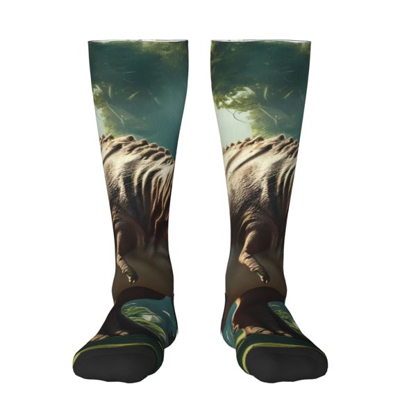 Yiaed Green Forest Dinosaur Print Great elasticity Adult Stockings Sports socks for Men and Women