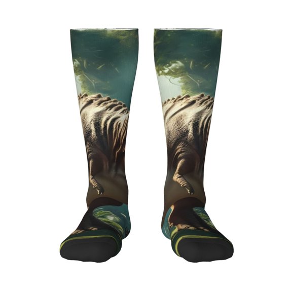 Yiaed Green Forest Dinosaur Print Great elasticity Adult Stockings Sports socks for Men and Women