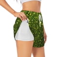 thumbnail image 1 of Yiaed Green Glitter Sparkle Print Women's Running Shorts with Liner 3 Zipper Pockets Elastic Workout Athletic Gym Yoga Shorts-X-Large, 1 of 7