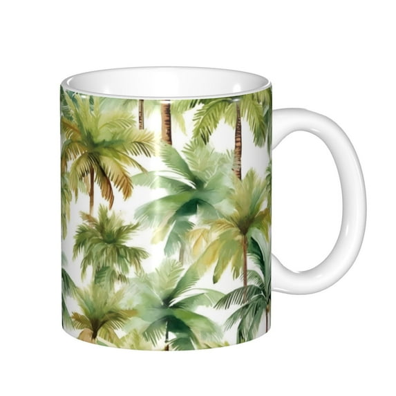 Yiaed Green Hawaii Palms Print Ceramics Coffee,Large Handle Design,Extra Large Tea and Coffee Cup for Office and Home Mugs