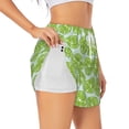 thumbnail image 1 of Yiaed Green Lemon Slices Print Women's Running Shorts with Liner 3 Zipper Pockets Elastic Workout Athletic Gym Yoga Shorts-X-Large, 1 of 7