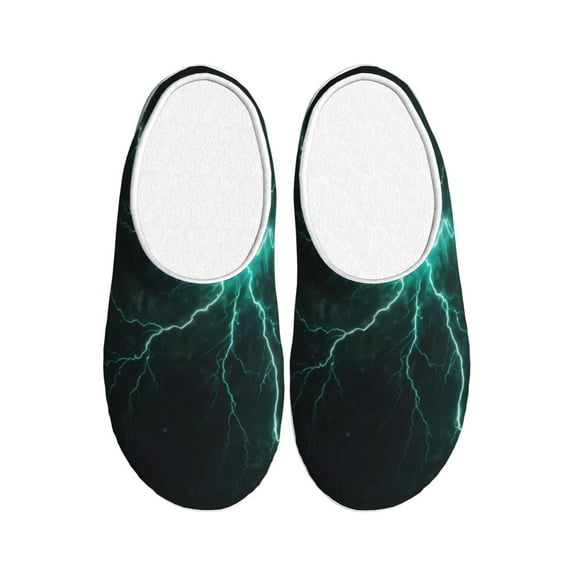 Yiaed Green Lightning Flash Print Slippers Fuzzy Warm Cozy Slippers Non Slip House Slippers For Indoor Outdoor Slippers House Slippers-37/38