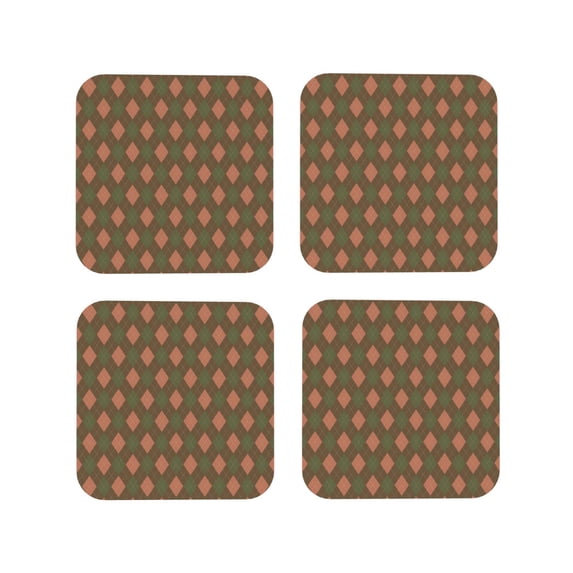 Yiaed Green and Pink Squares Print Leather Coasters for Drinks - Cup Coasters Coffee Table Kitchen Table Bar, Home & Office Gifts Handmade Drink Coasters-Square