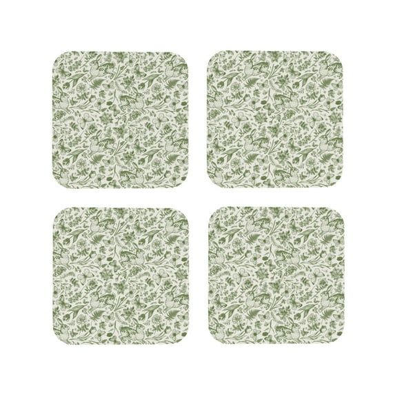 Yiaed Green Rabbit Print Leather Coasters for Drinks - Cup Coasters Coffee Table Kitchen Table Bar, Home & Office Gifts Handmade Drink Coasters-Square