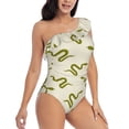 thumbnail image 1 of Yiaed Green Snake Print Women One Piece Swimsuits Tummy Control One Shoulder Bathing Suits Pattern Ruffle Swimwear-Large, 1 of 8