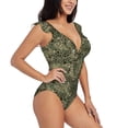 thumbnail image 1 of Yiaed Green Snake Skin Print Women's Ruffled One Piece Swimsuit V Neck Swimwear Slimming Monokini for Woman-Large, 1 of 8