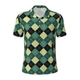 thumbnail image 1 of Yiaed Green SquaresPrint Men's Short Sleeve Polo Shirt,Golf Polo for Men Three-Button Golf Shirt Athletic Casual Collared T-Shirt- XX-Large, 1 of 7