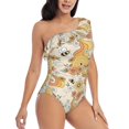 thumbnail image 1 of Yiaed Groovy Floral Print Women One Piece Swimsuits Tummy Control One Shoulder Bathing Suits Pattern Ruffle Swimwear-Small, 1 of 8