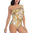 thumbnail image 1 of Yiaed Groovy Hippie Flower Mushrooms Print Women One Piece Swimsuits Tummy Control One Shoulder Bathing Suits Pattern Ruffle Swimwear-XX-Large, 1 of 1