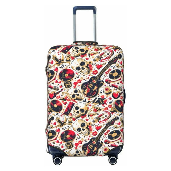 Yiaed Guitar Skull rock Print Travel Luggage Cover Suitcase Protector Fits 18-32 Inch Luggage Wheel Covers Patterned Elastic Luggage Anti-scratch(No luggage)-Large
