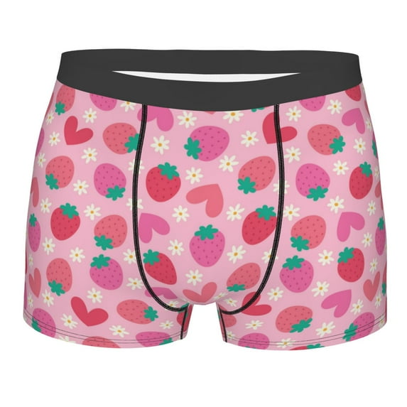 Yiaed Haear Strawberry Print Men's Soft Cotton Boxer Shorts Breathable Boxers Underwear Moisture-Wicking Underwear Stretch Boxer Briefs for Man-X-Large