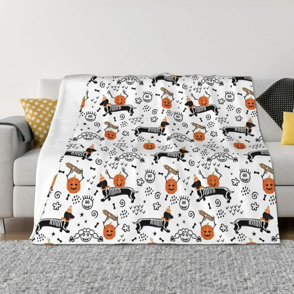 Yiaed Halloween Dachshund Print Blanket Throw Blanket Soft Cozy Flannel Blanket for Home Bed Sofa Couch Chair-50"x40"