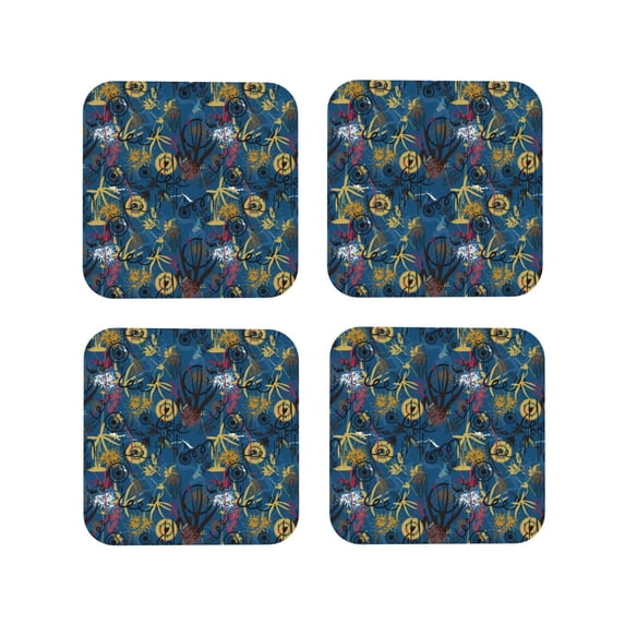 Yiaed Halloween Elements Print Leather Coasters for Drinks - Cup Coasters Coffee Table Kitchen Table Bar, Home & Office Gifts Handmade Drink Coasters-Square