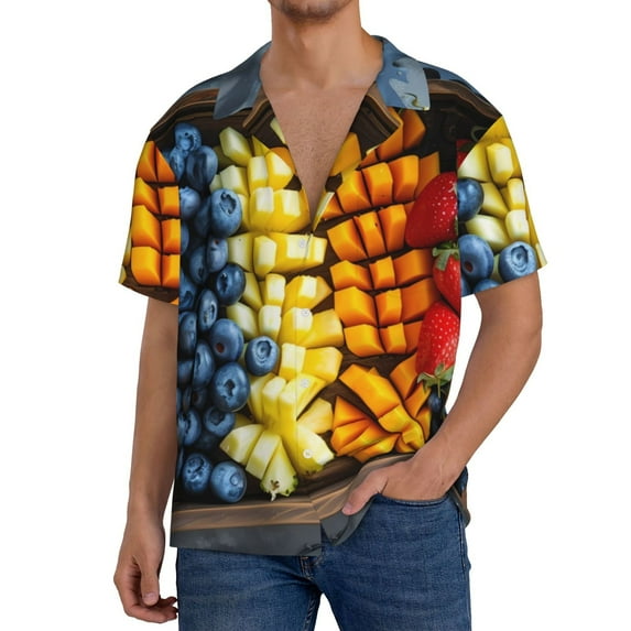 Yiaed Halloween Fruit Platter Print Mens Casual Wrinkle Free Shirts Short Sleeve Button Down Summer Stretch Dress Shirt-Small
