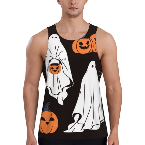 Yiaed Halloween Ghosts And Pumpkins Print Mens Compression Shirt Slimming Body Shaper Vest Workout Tank Tops Abs Abdomen Undershirts-Small