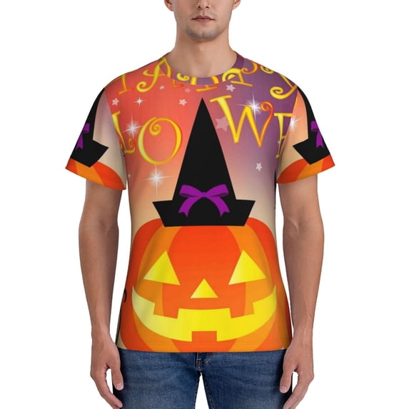 Yiaed Halloween Print Mens Short Sleeve Tight Fit T-Shirt, Crewneck Casual Tee-Small