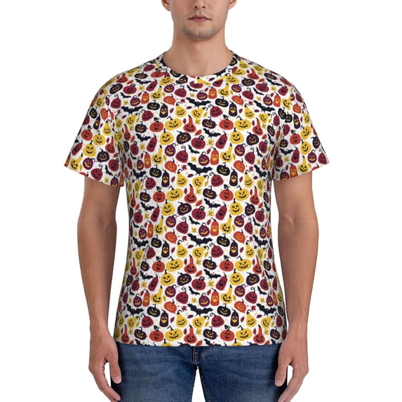 Yiaed Halloween Pumpkin Print Mens Short Sleeve Tight Fit T-Shirt, Crewneck Casual Tee-3X-Large