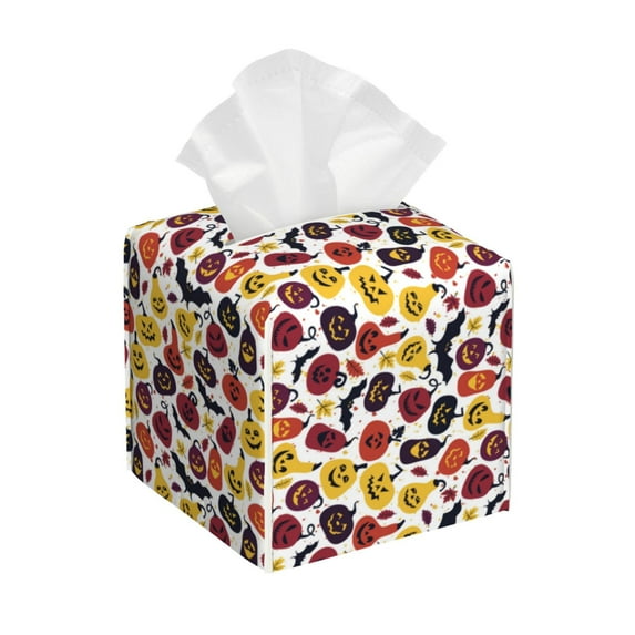 Yiaed Halloween Pumpkin Print Tissue Box Cover, PU Leather Decorative Organizer for Tabletop, Bathroom, Car, Office Creative Decorative