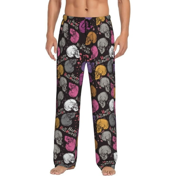 Yiaed Halloween Skeleton Print Men's Lounge Pants, Loose PJ Bottoms, Long Pajama Pants for Men-Large
