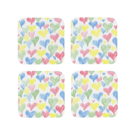 Yiaed Hand Drawn Colored Hearts Print Leather Coasters for Drinks - Cup Coasters Coffee Table Kitchen Table Bar, Home & Office Gifts Handmade Drink Coasters-Square