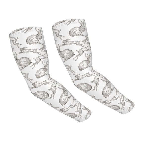 Yiaed Hand Drawn Rabbit Print Arm Sleeves,Cooling UV Sun Protection Sports Compression for Men/Women