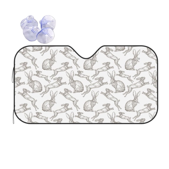 Yiaed Hand Drawn Rabbit Print Car Windshield Sunshade Front Auto Car Front Window Sun Shade Foldable Sun Visor Shield Cover Auto Accessories for Sedan SUV Truck-Medium