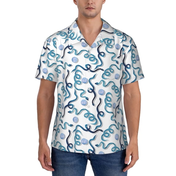 Yiaed Hand Drawn Snake Print Hawaiian Shirt for Men Short Sleeve Button Down Shirts Beach Shirts for Men-Medium