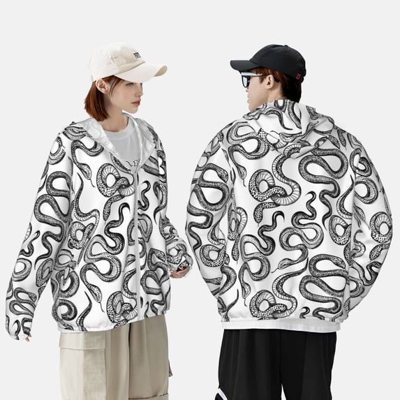 Yiaed Hand Drawn Snake Print Sun Shirts UPF 50+ Protection Hoodie Rash Guard Shirt UV Shirt Long Sleeve Fishing Outdoor Lightweightase-XX-Large