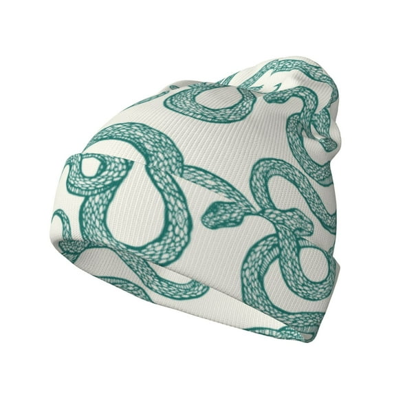 Yiaed Hand Drawn Snake Print Winter Beanie for Men Women, Fleece Lined Beanie Soft Warm Knit Hat Ski Stocking Cuffed Ca
