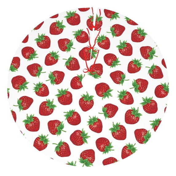 Yiaed Hand Drawn Strawberry Print Christmas Tree Skirt , Tree SkirtsTree Mat for Christmas Winter Holiday Indoor Decorations-30"