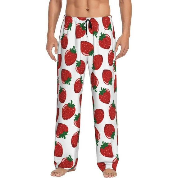 Yiaed Hand Drawn Strawberry Print Men's Lounge Pants, Loose PJ Bottoms, Long Pajama Pants for Men-Large