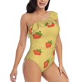 thumbnail image 1 of Yiaed Hand Drawn Strawberry Print Women One Piece Swimsuits Tummy Control One Shoulder Bathing Suits Pattern Ruffle Swimwear-Small, 1 of 8