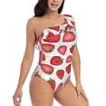 thumbnail image 1 of Yiaed Hand Drawn Strawberry Print Women One Piece Swimsuits Tummy Control One Shoulder Bathing Suits Pattern Ruffle Swimwear-Small, 1 of 8