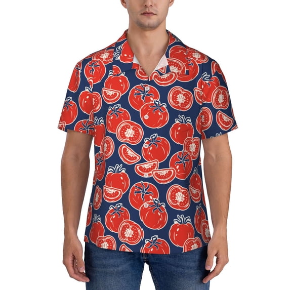 Yiaed Hand Drawn Tomatoes Print Hawaiian Shirt for Men Short Sleeve Button Down Shirts Beach Shirts for Men-3X-Large