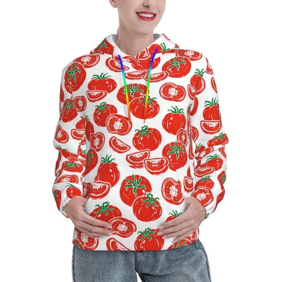 Yiaed Hand Drawn Tomatoes Print Womens Casual Hoodies Crew Neck Long Sleeve Sweatshirts With Pocket Pullover Tops Women's Hooded Sweatshirt-XX-Large