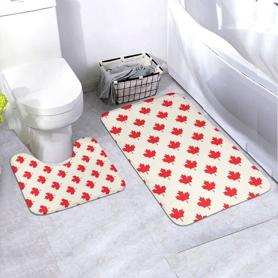 Yiaed Happy Canada Day Print Bathroom Mat Set 2 Pieces Mat Anti-Skid Pad Ultra Soft and Absorbent Bathroom Bath Mat Contour Bath Rugs for Toilet Base