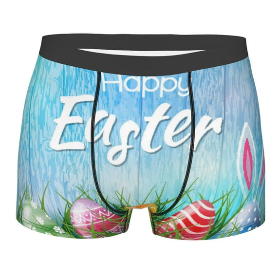 Yiaed Happy Easter Print Men's Soft Cotton Boxer Shorts Breathable Boxers Underwear Moisture-Wicking Underwear Stretch Boxer Briefs for Man-Medium