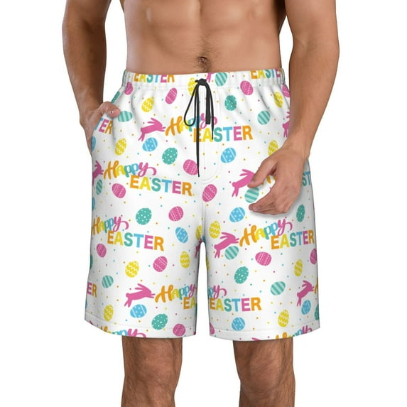 Yiaed Happy Easter Print Men's Swim Trunks with Lining Quick Dry Sports Shorts Beach Shorts Boardshorts-Large