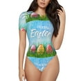 thumbnail image 1 of Yiaed Happy Easter Print Women's Waist-Cinching Short-Sleeved Onesie,Elastic Onesiet,Snaps At Bottom,Easy To Put On And Take Off for Wome Bodysuit -Large, 1 of 8
