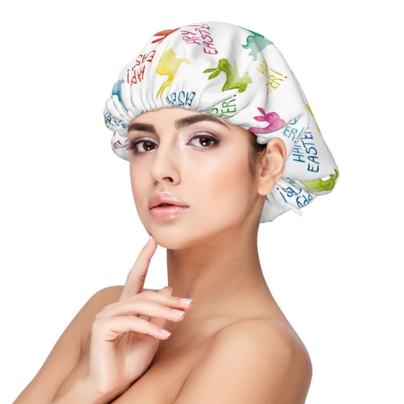 Yiaed Happy Easter Rabbit Print Satin Bonnet Silk Bonnet Hair Bonnet for Sleeping Hair Bonnets