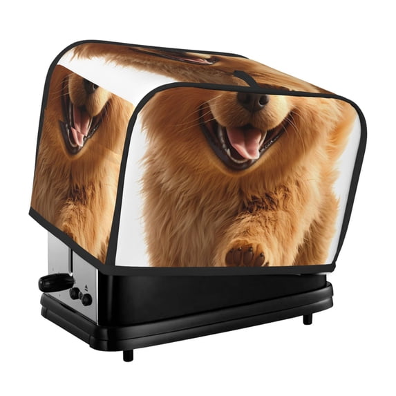 Yiaed Happy Fluffy Running Dog Print Two Slice Bread Machine Cover, Universal Size Kitchen Appliance Cover for Bread Machine,Bread Machine Cover