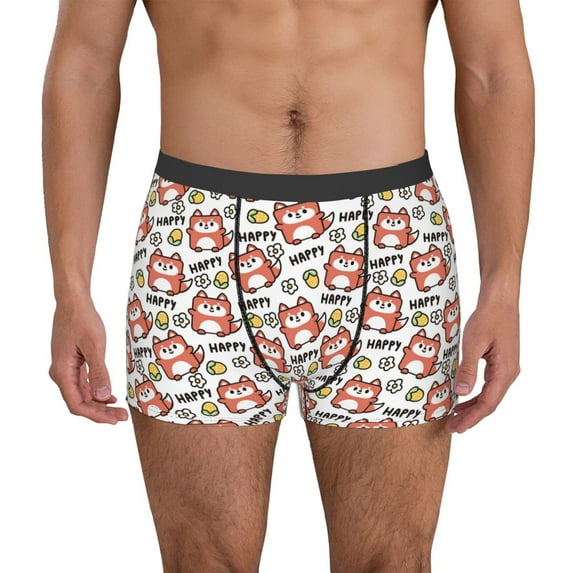 Yiaed Happy Foxy Faces Print Men's Soft Cotton Boxer Shorts Breathable Boxers Underwear Moisture-Wicking Underwear Stretch Boxer Briefs for Man-Large