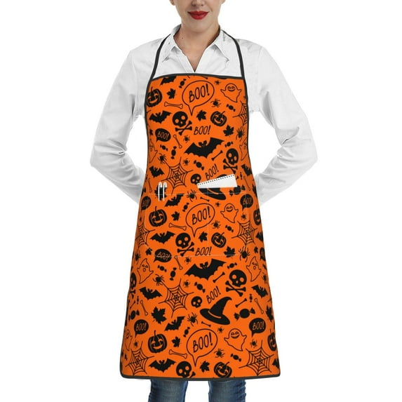 Yiaed Happy Halloween 6 Print Kitchen Apron with Hand Wipe Pockets,Big Pocket,Aprons for Women with Pockets, Waterproof for Cooking Baking