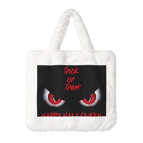 Yiaed Happy Halloween2 Print Fluffy Shoulder Bag Plush Bags Women Ladies Tote Bag Fluffy White Furry Purse Handbag for Autumn and Winter