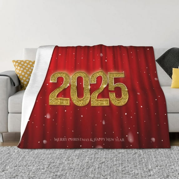 Yiaed Happy New Year 2025 F Print Blanket Throw Blanket Soft Cozy Flannel Blanket for Home Bed Sofa Couch Chair-80"x60"