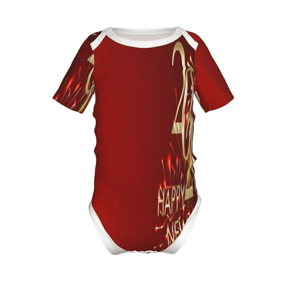 Yiaed Happy New Year 2025 Print Infant Climbing Short Sleeve Onesie One-Piece Baby Bodysuit Clothes 0-12 Months -2 Years
