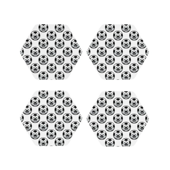 Yiaed Happy Soccer Print Leather Coasters for Drinks - Cup Coasters Coffee Table Kitchen Table Bar, Home & Office Gifts Handmade Drink Coasters-Hexagon