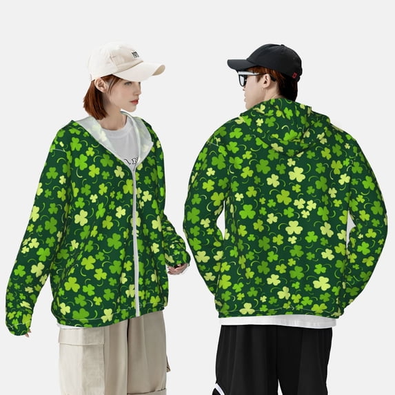 Yiaed Happy St. Patrick's day Print Sun Shirts UPF 50+ Protection Hoodie Rash Guard Shirt UV Shirt Long Sleeve Fishing Outdoor Lightweightase-3X-Large