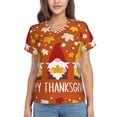 thumbnail image 1 of Yiaed Happy Thanksgiving Three Gnomes Print Women's T Shirt V-Neck Short Sleeve Shirt Casual Breathable Tee Summer Tops-3X-Large, 1 of 5