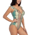 thumbnail image 1 of Yiaed Hardwood Print Women's Ruffled One Piece Swimsuit V Neck Swimwear Slimming Monokini for Woman-Medium, 1 of 8